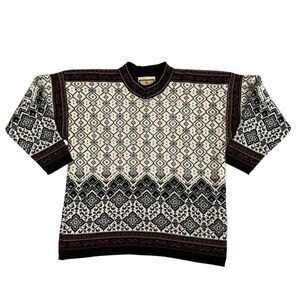 Dale of Norway Mens S Wool Nordic Fair Isle Sweater Multi Color Mock Neck Vtg